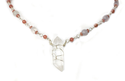 Chalcedony and rhodocrosite necklace
