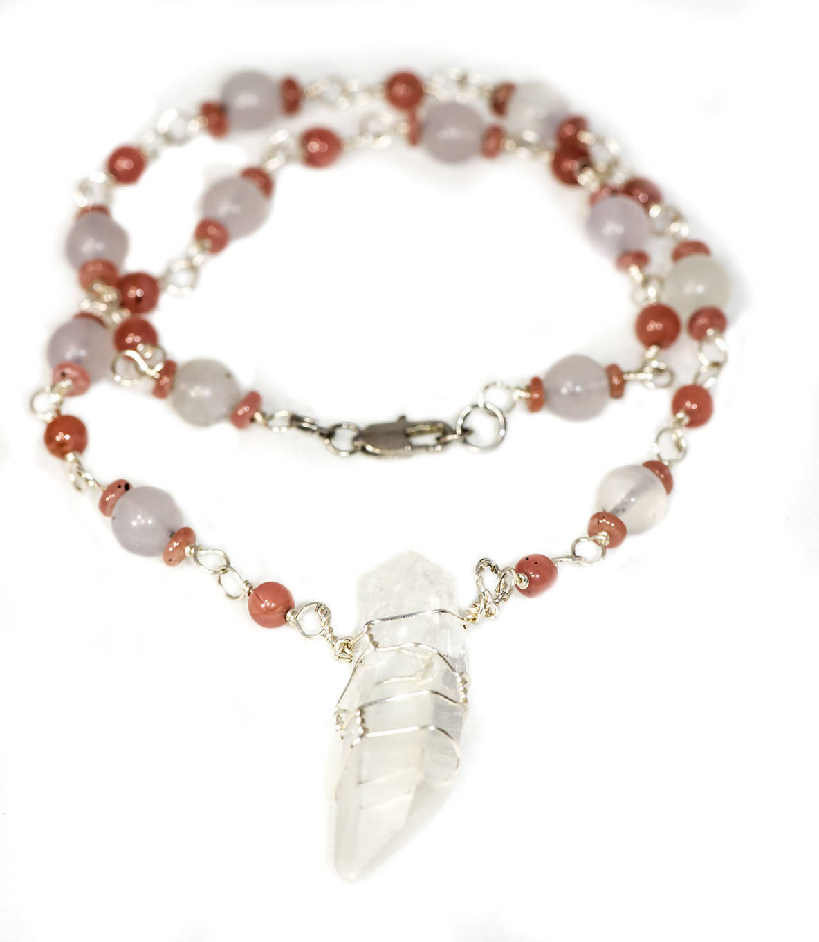 Chalcedony and rhodocrosite necklace